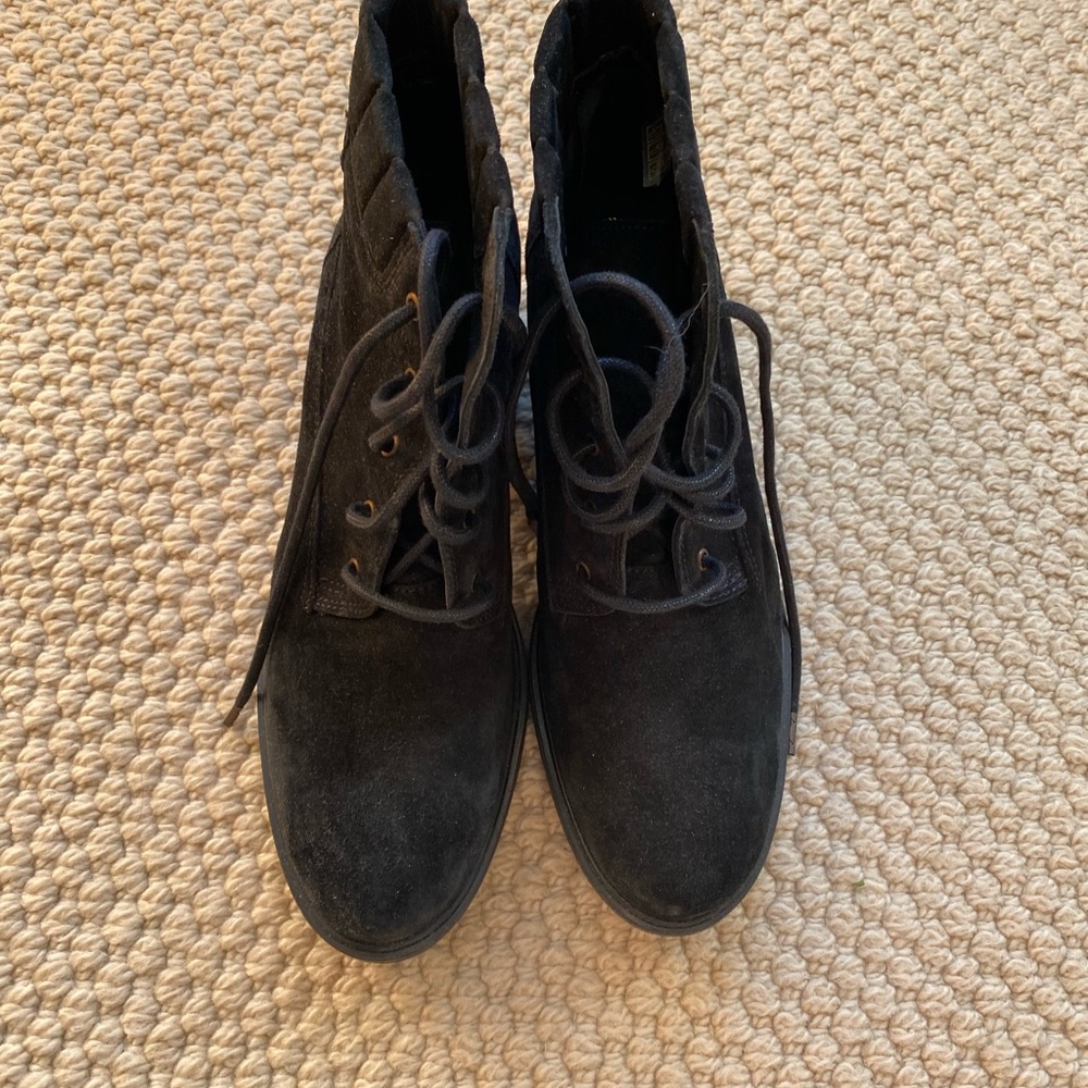 Dark Academia Black Suede Ankle Boots with Block Heel